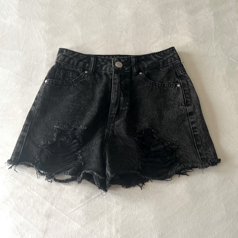Black Ripped Denim Shorts